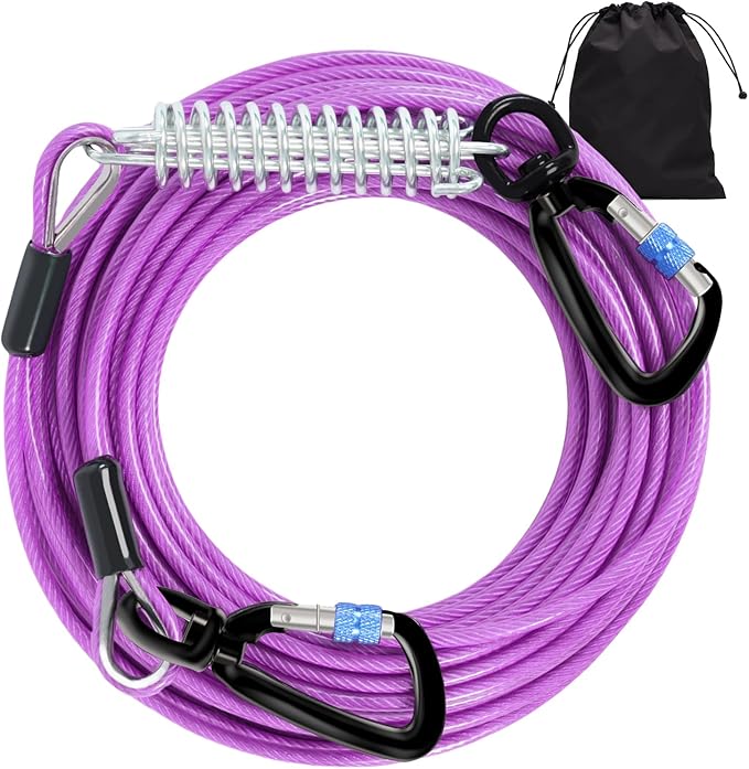 Snagle Paw Dog Lead Cable 20FT,Heavy Duty Outside Dog Leash Cable with Shock Absorbing Spring &amp; Swivel Hook,Dog Tether for Yard,Dog Line for Small Large Dogs,Withstand 1000LBS Break Strength