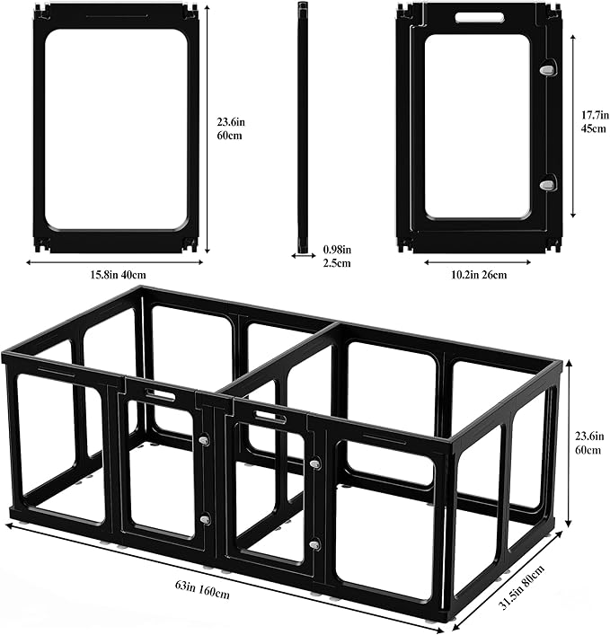 Clear Acrylic Dog Playpen with Door, for Puppy Cat Rabbit Transparent Pet Pen, Black Dog Playpen Indoor, Dog Fence, Easy Assemble &amp; Cleaning Dog Pen for Small &amp; Medium Dogs (23.6“ Height, 14PCS)