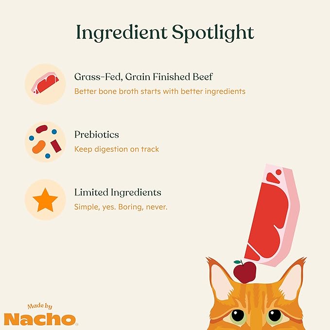 Made by Nacho Bone Broth Cat Food Topper for Hydration and Picky Eaters - Add Protein and Flavor to Your Dry Cat Food – Supports Optimal Nutrition, Digestion, Skin &amp; Coat, 11 oz. (Pack of 4), Beef