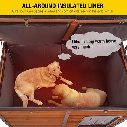 Aivituvin 59" Large Dog House 100% Insulated Dog Kennel with Liner for Winter,Waterpoof for Outdoor &amp; Indoor Use.