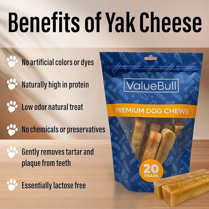 ValueBull Himalayan Yak Cheese Dog Chews, Extra Large, 25 ct Bulk Pack - Long Lasting for Aggressive Chewers, All Natural, Healthy &amp; Safe, Low Odor Nepal Yak Milk Chews