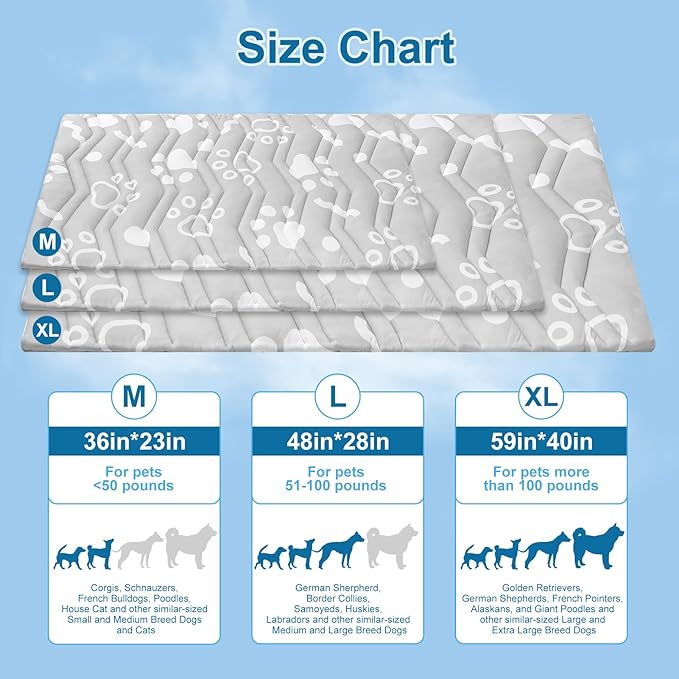 BEAUTYZOO Upgrade Dog Cooling Mat Extra Large, Reversible Self-Cooling Mat for Dogs, Thicken Pet Ice Cool Pad Blanket for Summer Kennel Sofa Bed Floor Car Seat, Machine Washable&amp;Foldable, 48"x28"
