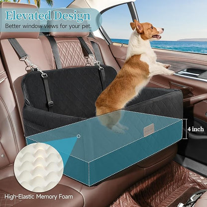 Dog Car Seat for Medium/Large Dogs, Pet Booster Seat for Under 55 lbs or 2 Small Dogs, Detachable &amp; Washable Dog Car Bed for Backseat with 2 Safety Leashes(Black)