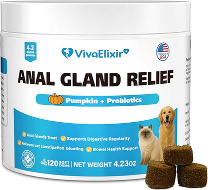 Cat Constipation Relief - Chewable Tablets - with Pumpkin, Psyllium Husk, Prebiotics &amp; Probiotics - Supports Gut Hydration, Bowel Regularity &amp; Immune Health - 120 Tablets
