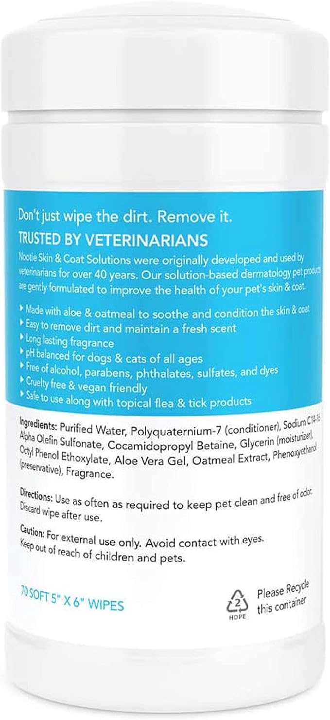 Nootie Waterless Shampoo Wipes for Dogs &amp; Cats (70 Wipes, Sweet Pea &amp; Vanilla)
