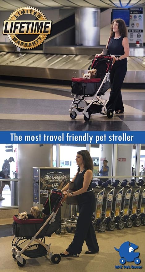 Lite Premium Light-Weight Dog/Cat/Pet Stroller Travel Carriage with Convertible Compartment/Zipper-Less Entry/1-Hand Quick Fold/Aluminum Frame for Small &amp; Medium Pets (Black 2nd-Gen.)