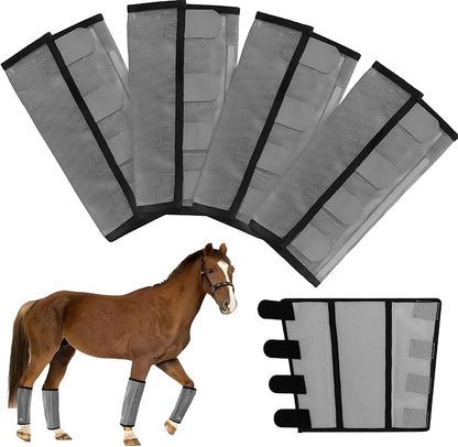 Mesh Horse Fly Boots Set of 4，Adjustable and Universal Loose Fitting &amp; Non-Slip Horse Fly Leggings for Horses,Reduce Stressful Stomping (Grey)