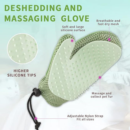 2 in 1 Pet Fur Glove &amp; Cat Hair Remover Glove, Dog Grooming Glove Brush for Shedding, Massage, Efficient Pet Hair Remover Mitt for Couch, Carpet [Green/Single]