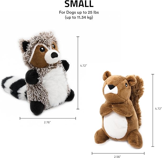 Playology Dog Toys | Plush Toy Raccoon &amp; Squirrel (Value 2-Pack) Stuffed Animal for Dogs | Small Peanut Butter/Sweet Potato Scented Toys - Easy to Clean and Made from Non Toxic Materials