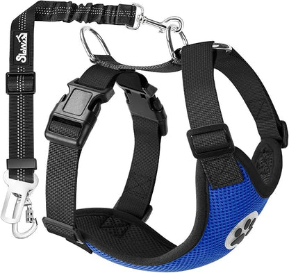 SlowTon Dog Seat Belt Harness for Car, Dog Car Harness Adjustable Mesh Breathable &amp; Dog Seatbelt Safety Tether with Elastic Bungee for Small Medium Large Pets(Blue, Double Clip, L)