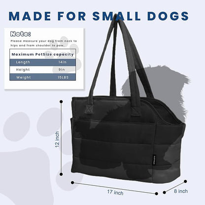 Lightweight Dog Purse Carrier for Small Dogs Under 15 lbs, Puffy Quilted Pet Carrier Tote for Puppies with Safety Leash Clip, Women&