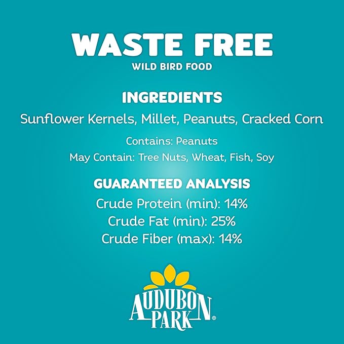 Audubon Park Waste Free Wild Bird Seed –12 lb. No Mess Blend with Sunflower Hearts &amp; Peanut Pieces – Bird Food for Outside Feeders