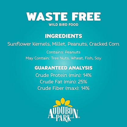 Audubon Park Waste Free Wild Bird Seed –12 lb. No Mess Blend with Sunflower Hearts &amp; Peanut Pieces – Bird Food for Outside Feeders