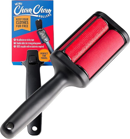 ChomChom Roller for Pet Hair - Reusable Lint Roller Pet Hair Removal Tool for Clothes, Couches, Cars and Travel - Cat Dog Hair Remover, Compact, No Sticky Refills Needed (Mini)