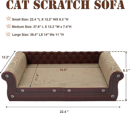 Scratching Sofa, Couch Shaped Thick Scratching Cardboard, Lounge Bed for Indoor Rest&amp;Play, Sofa Scratcher Pad (Brown, 22.4" L X 12.2" W X 6.3" H)
