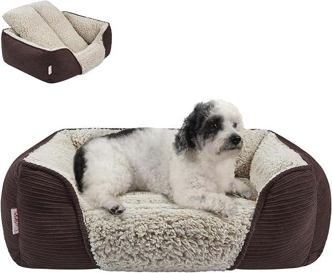 Miguel Washable Dog &amp; Cat Bed with Removable Cushion for Medium &amp; Small Dogs, Easy to Wash Pet Sofa Bed with Side Bolster, Dark Brown 25 Inch