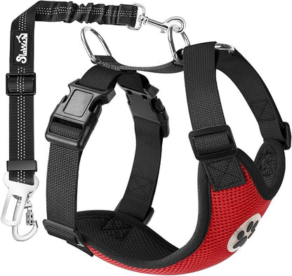 SlowTon Dog Seat Belt Harness for Car, Dog Car Harness Adjustable Mesh Breathable &amp; Dog Seatbelt Safety Tether with Elastic Bungee for Small Medium Large Pets(Red, Double Clip, S)