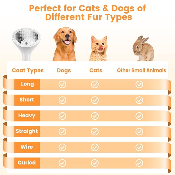 3 in 1 Cat Steam Brush for Cats &amp; Dogs, Pet Spray Hair Removal Comb for Shedding &amp; Grooming, Rechargeable Water Brush for Long &amp; Short Haired Pets with Release Button(White)