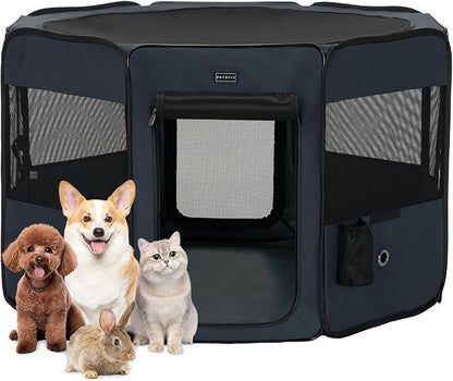 PETSFIT 45.5" Dog Playpen with Dual Zipper Doors –Sturdy Foldable Pet Playpen for Large &amp; Medium Dogs with Removable Mesh Top and Leakproof Bottom