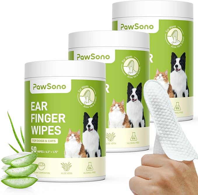 Dog Ear Finger Wipes for Dogs &amp; Cats, 150 Count