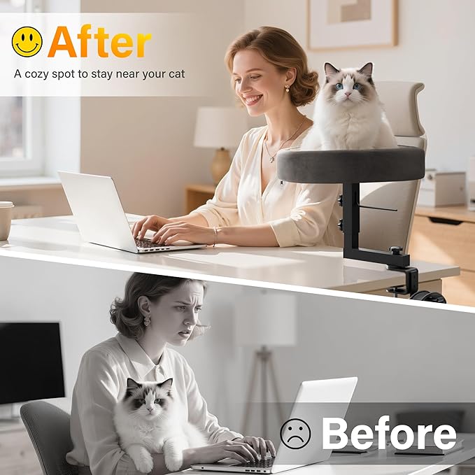 2-in-1 Cat Bed Desk Mount &amp; Headphone Hanger – Adjustable Cats Hammock Bed for Desk, Cat Beds &amp; Furniture for Home Office or Gaming Setup