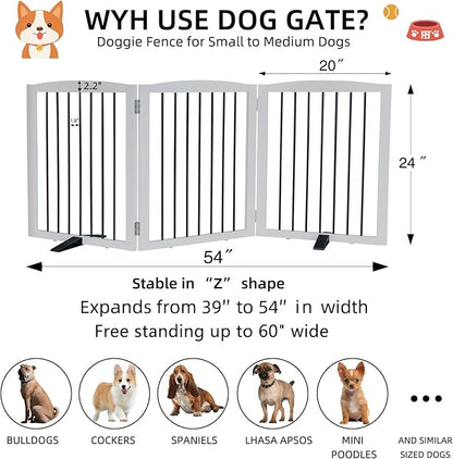 ZJSF Freestanding Panel Dog Gate for Indoor, Doorways,Stairs, or Hallways,Foldable Wooden White Pet Gates for House,Pet Gate for Dogs,Dog Fence, Puppy Gate,Support Feet Included,24 "Height-3 Panels