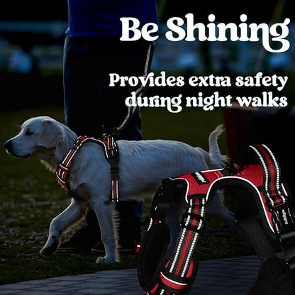 rabbitgoo Dog Harness for Large, No Pull Pet Harness with 3 Buckles, Adjustable Soft Padded Vest with Control Handle, Walking Reflective Pet Vest for Extra Large Dogs, Red, XL
