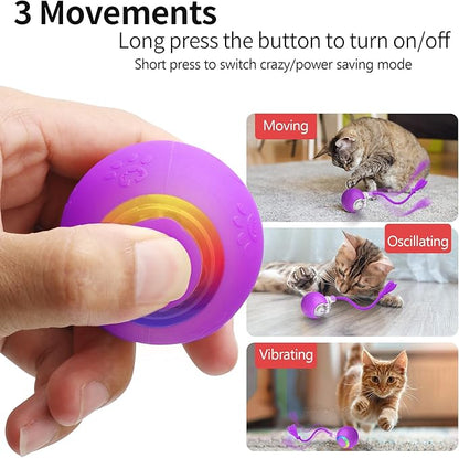 Interactive Cat Toys, Automatic Moving Cat Toys for Bored Indoor Adult Cats, Fast Rolling, Chirping &amp; Motion-Activated Kitty Toys, Fun Gift for Cats with Speedy Tail 2.0, USB Rechargeable, Purple