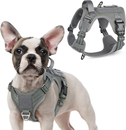 rabbitgoo Tactical Dog Harness for Small Dogs, No Pull Military Service Vest with Handle &amp; Molle, Easy Control for Training Walking, Adjustable Reflective Straps, Dark Grey, S