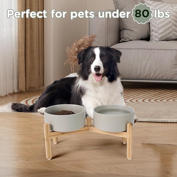 SPUNKYJUNKY Elevated Dog Bowls Ceramic, 7.3&