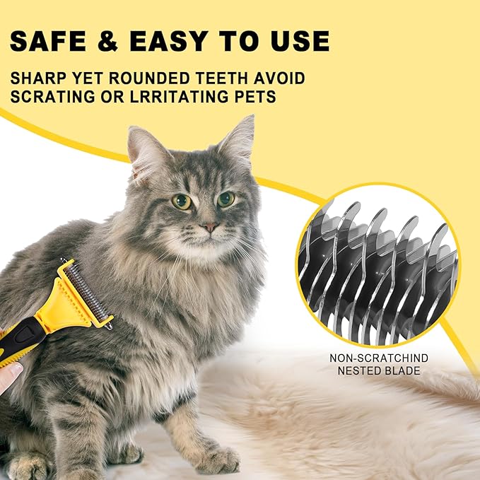 Pet Grooming Brush, Double Sided Undercoat Rake for Dogs &amp; Cats, Professional Deshedding Brush and Dematting Tool, Safe and Effective Removing Knots, Mats, Tangles,and Flying Hair