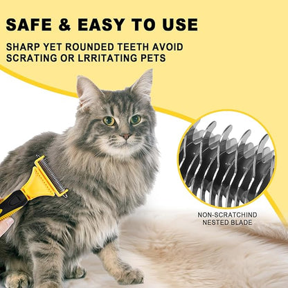 Pet Grooming Brush, Double Sided Undercoat Rake for Dogs &amp; Cats, Professional Deshedding Brush and Dematting Tool, Safe and Effective Removing Knots, Mats, Tangles,and Flying Hair