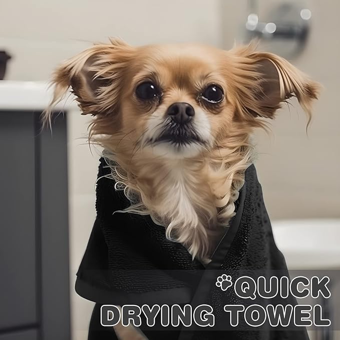 Chumia 4 Pack Dog Towels for Drying Large Microfiber Grooming Tools Absorbent Soft Bath Supplies with Embroidered Paw for Small Medium Pet Products(30 x 50 Inch,Black)