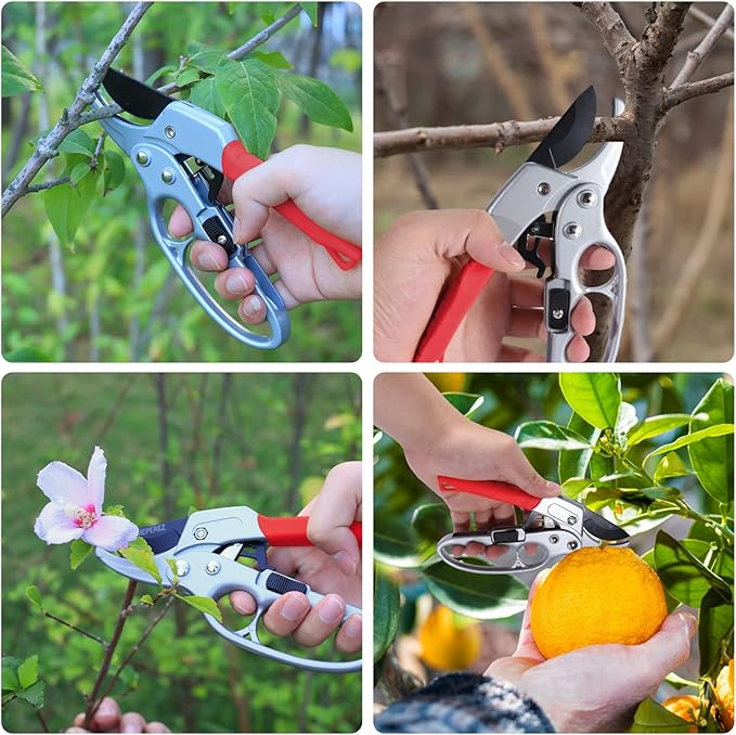 Ultra Sharp Germany Steel Pruning Shears - Cuts 3X Easier, Weak Hand Arthritis Snips, Rust-Resistant, Effortlessly 1-Inch Cut Capacity Garden Scissors, Ergonomic Handle (Red)