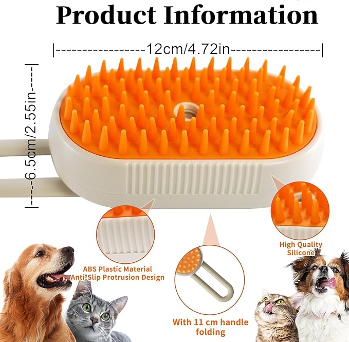 4-in1 Cat Steam Brush for Shedding &amp; Grooming, Spray Hair Removal Comb with 1 Waterless Shampoo, Cat Brush for Massage, Pet Grooming Comb Hair Removal Tool for Cats and Dogs