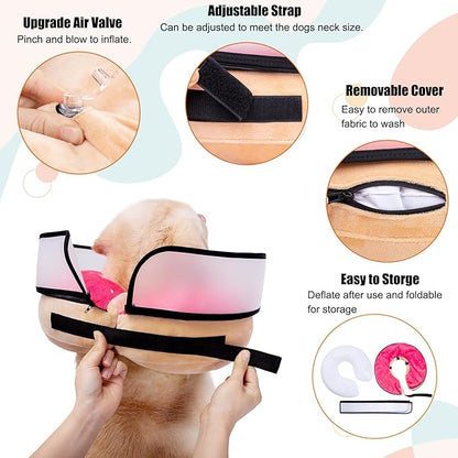 Inflatable Dog Cone Collar with Enhanced Anti-Licking, Soft Neck Donut for Dogs Cats, Recovery Pet Cone Collar After Surgery for Large Medium Small Dogs… (Donut Pink, Large)