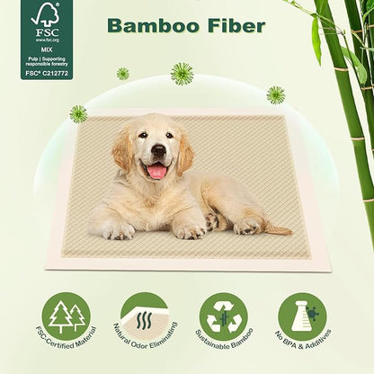 MIZOK Puppy Pads Small 22x22 Pee Pads for Dogs Bamboo Odor Eliminating &amp; 6-Layer Absorbent Leak-Proof Dog Pee Pads Potty Training with Adhesive Tabs, Disposable (50 Counts)