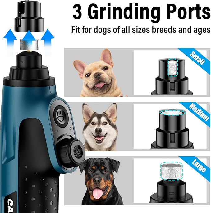Casfuy Smart 6-Speed Dog Nail Grinder - 50% More Power Pet Nail Grinder with 2 LED Lights Quiet Rechargeable Electric Dog Nail Trimmers File Toenail Grinder for Large Medium Small Dogs &amp; Cats (DB)