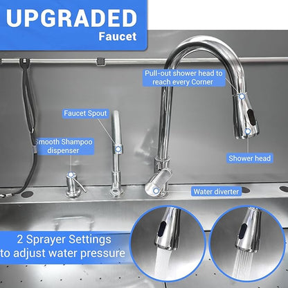 Professional Dog Grooming Tub, 50" Stainless Steel Dog Wash Station with Foldable Ramp, Storage Drawer, Floor Grate &amp; Faucet/Dog Bathtub for Large, Medium &amp; Small Pets - Right Door (50")