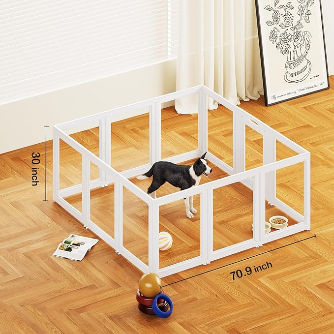 Clear Acrylic Dog Playpen Transparent Dog Playpen Indoor, Easy Assemble Clear Pet Pen for Puppy Bunny Cat Pig, Sturdy &amp; Easy Cleaning Plastic Dog Puppy Fence (30" H, 12PCS)