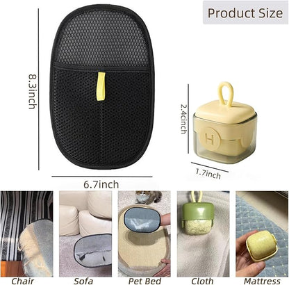 Pet Hair Removal Glove for Cats Dogs, Reusable Electrostatic Gloves Pet Hair Remover Mitt Easy Scrape Pet Hair from Cloth, Rugs, Cat Bed, Car Trunk(1 PC Glove &amp;1 PC Lint Roller)