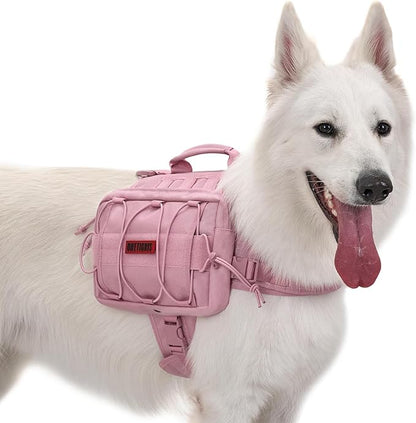 ONETIGRIS Dog Backpack for Medium &amp; Large Dogs, Mammoth Nylon Dog Pack Tactical Backpack Harness with Side Pockets for Hiking Walking Training Running (Pink, Large)