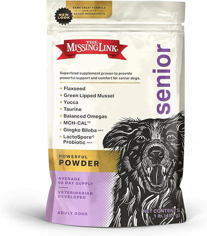 The Missing Link Senior Dog Supplement 1lb Bag - Powerful Powder Supports Bones, Joints, Skin, Coat, Heart, Eyes, Memory &amp; Cognition