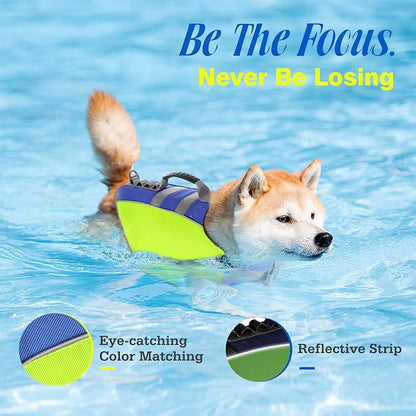 Pawaboo Dog Life Jacket - Reflective Safety Vest with Strong Buoyancy &amp; Rescue Handle, Ripstop Dog Lifesaver for Swimming, Boating - Bright Yellow, S