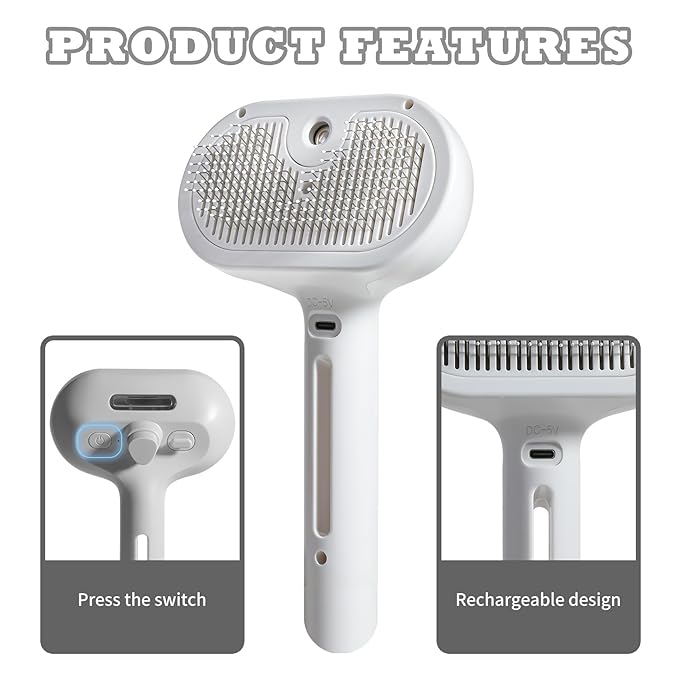 3-in-1 Steam Brush for Cats &amp; Dogs – Hair Removal Comb with One-Click Release &amp; Water Spray – Grooming Brush for Shedding, Long/Short Hair
