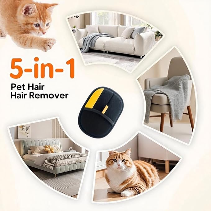 Pet Hair Removal Glove - Electrostatic Reusable Grooming Gloves for Cats &amp; Dogs, Professional Cleaning Mitt with Hair Remover Tool (2 Pack)