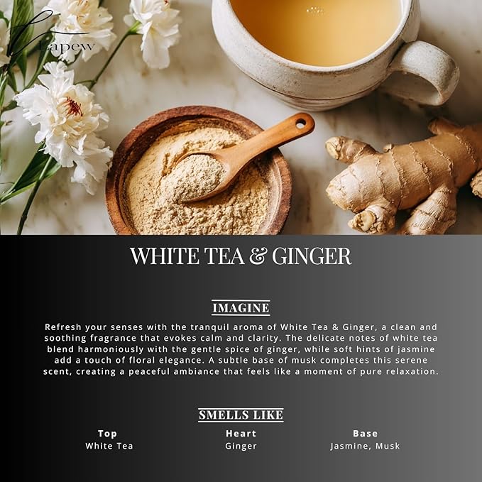 White Tea &amp; Ginger Carpet Freshener Powder: Powerful Odor Eliminator for Home, Upholstery Deodorizer, Carpet Deodorizer, Pet Urine, Cat Litter Box - White Tea &amp; Ginger Fragrance.