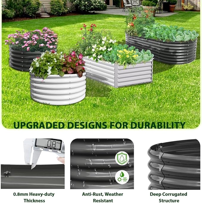 A ANLEOLIFE 6X3X1.5 ft Galvanized Raised Garden Beds Outdoor, Rectangular Metal Planter Box for Planting Vegetables Flowers Herb, Anti-Rust &amp; Easy-Setup, Quartz Grey