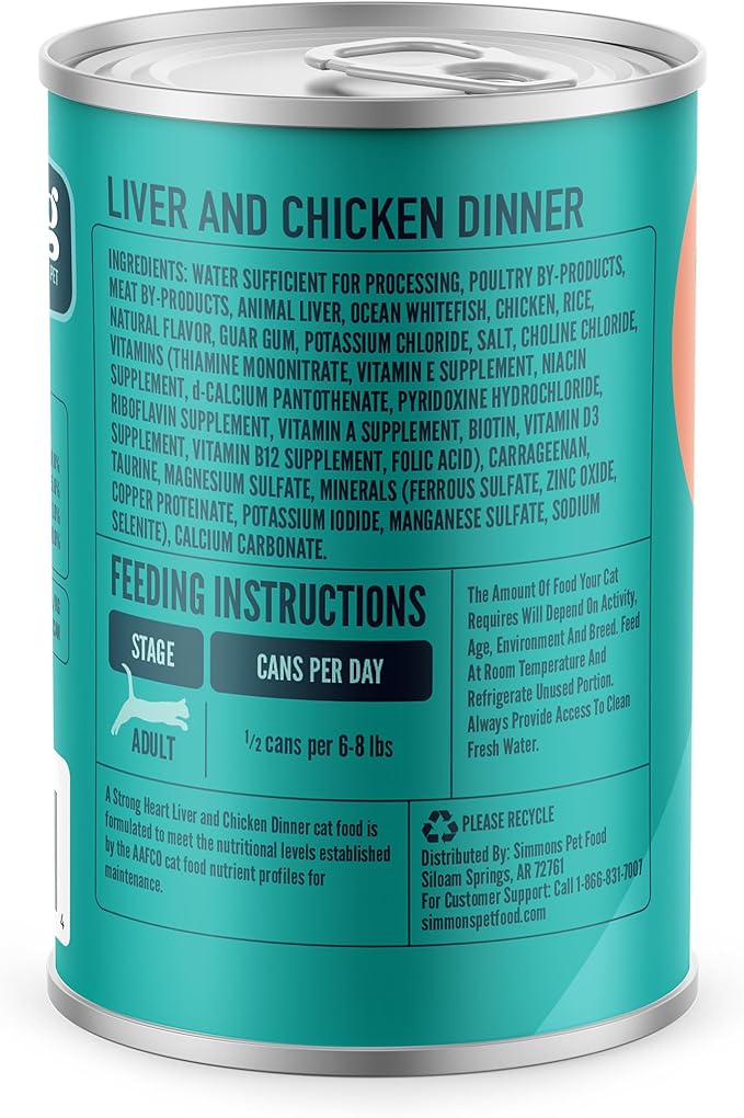 A Strong Heart Canned Wet Cat Food, Liver &amp; Chicken Dinner - 13.2 oz Cans (Pack of 12), Made in The USA with Real Chicken &amp; Liver