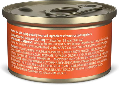 Amazon Brand - Wonder Bound Canned Wet Cat Food (Turkey &amp; Giblet Dinner Paté), No Artificial Flavors, Adult Recipe, 3 Ounce (Pack of 24)
